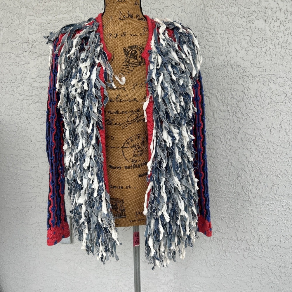 Tabula Rasa Fringe Sweater Women S Bougie Red White Blue Chic Boho Crochet